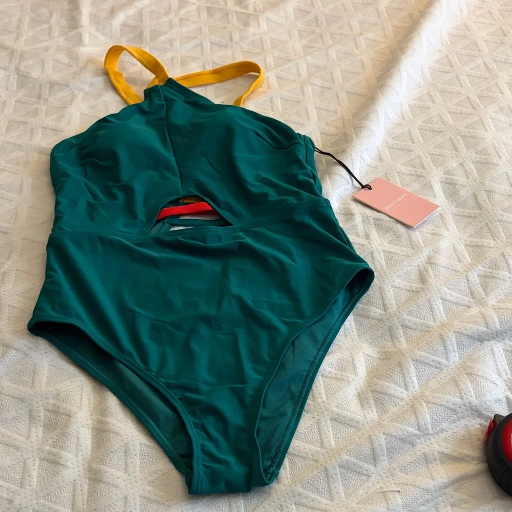 Juicy Couture Green One-Piece Swimsuit with Yellow Straps